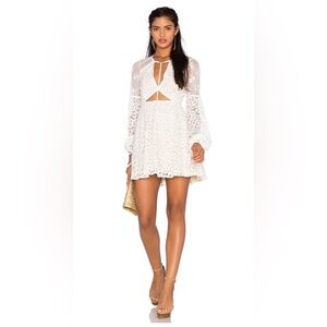 For Love & Lemons Daisy Dress Ivory Sz XS Mini Lace Long Balloon Sleeve V-neck